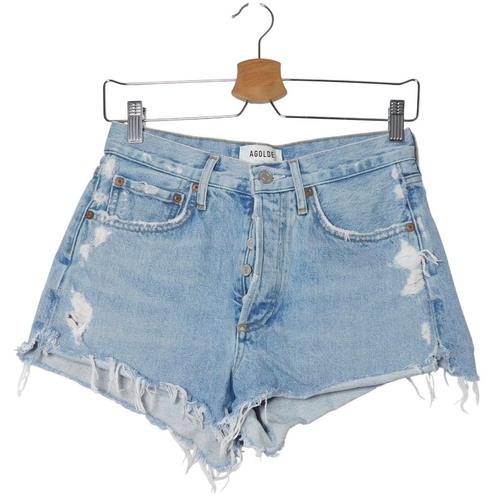 AGOLDE Parker Vintage Cut Off Short Light Wash Distressed Denim Size 24
